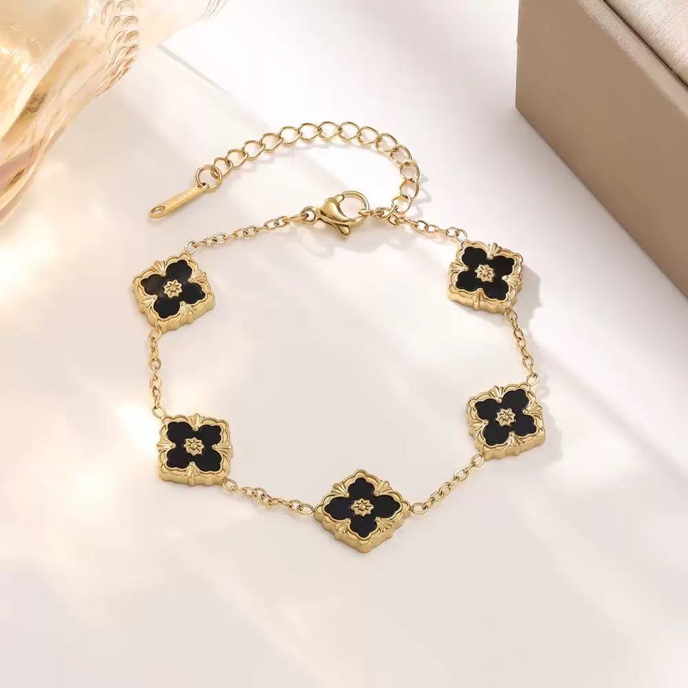 Midnight Noir Clover Bracelet A Statement Piece For Everyday Glam By Elnora London