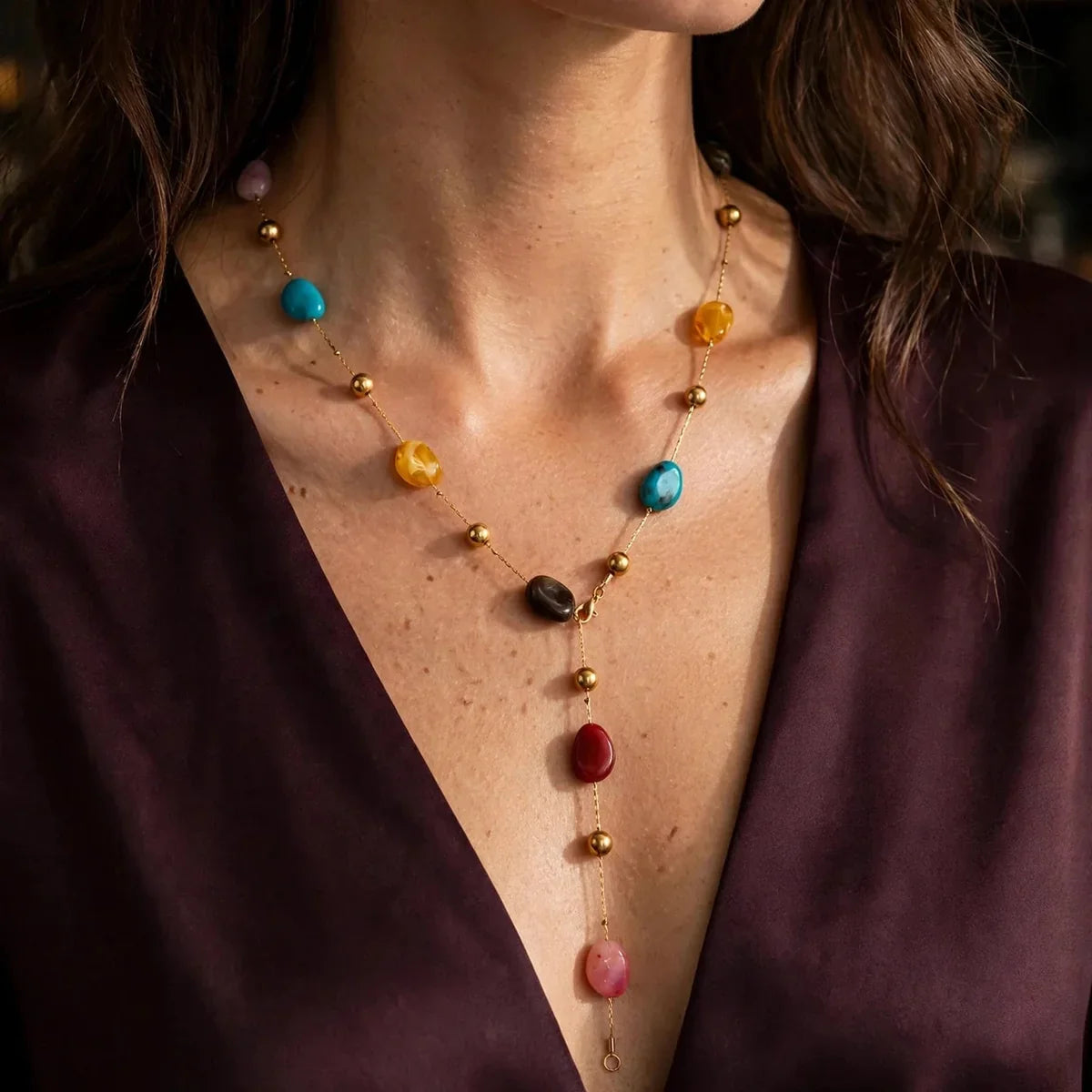 Colourful Pebble Necklace for Women UK | Amalfi Pebble Chain