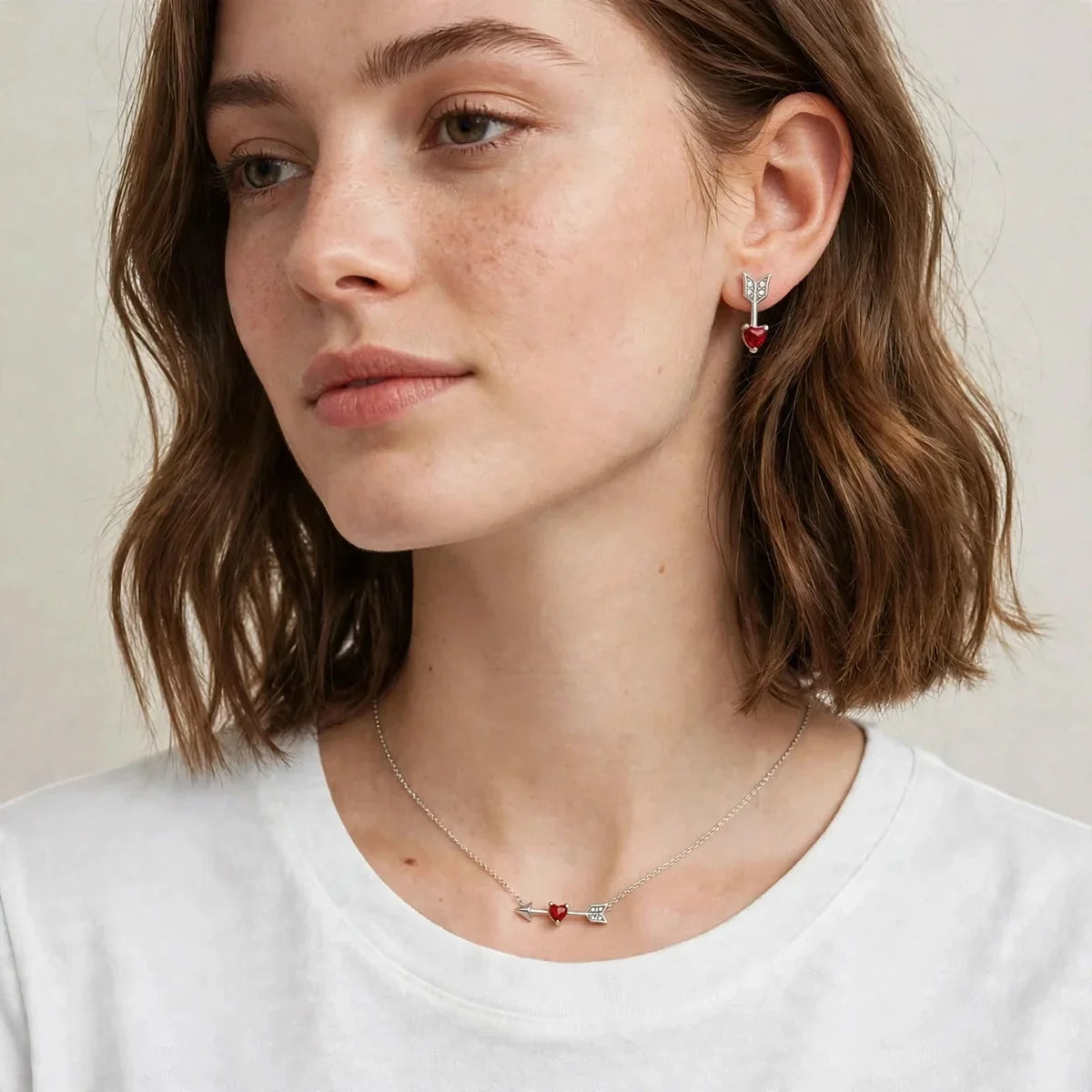 Amora Arrow red heart jewellery set
