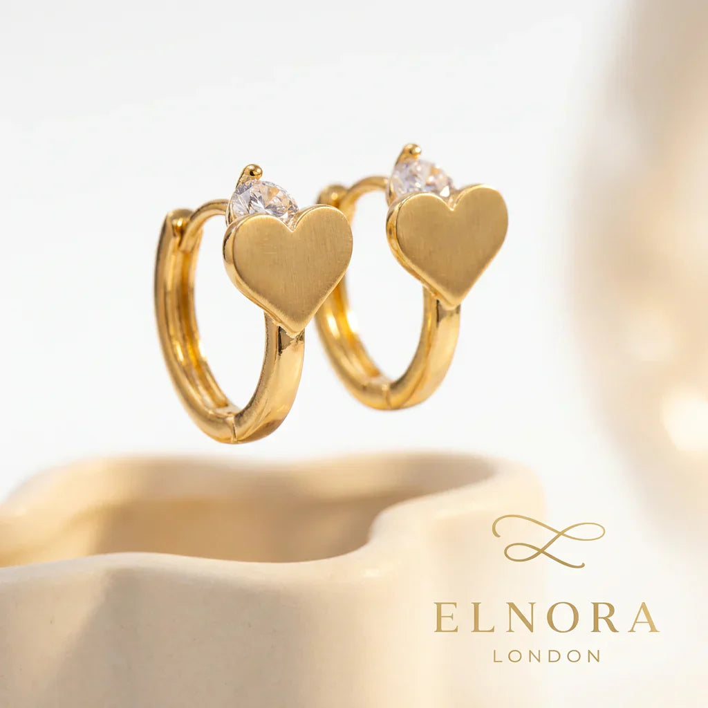 Amora Heart Huggie Earrings | Dainty Gold Heart Hoops | Elnora London