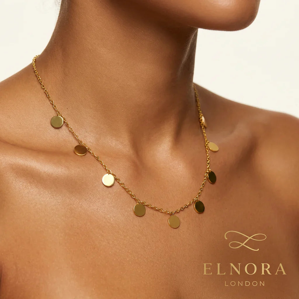 Minimal Gold Necklace for Women UK | Oria Circle Charm | Elnora London