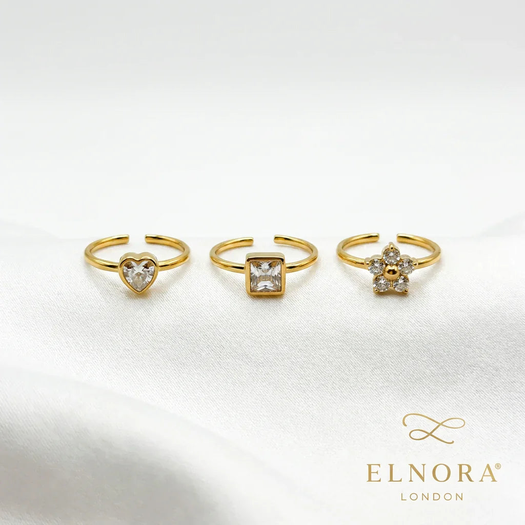 Gold Ring Set for Women| Luna Trio Ring Set | Elnora London