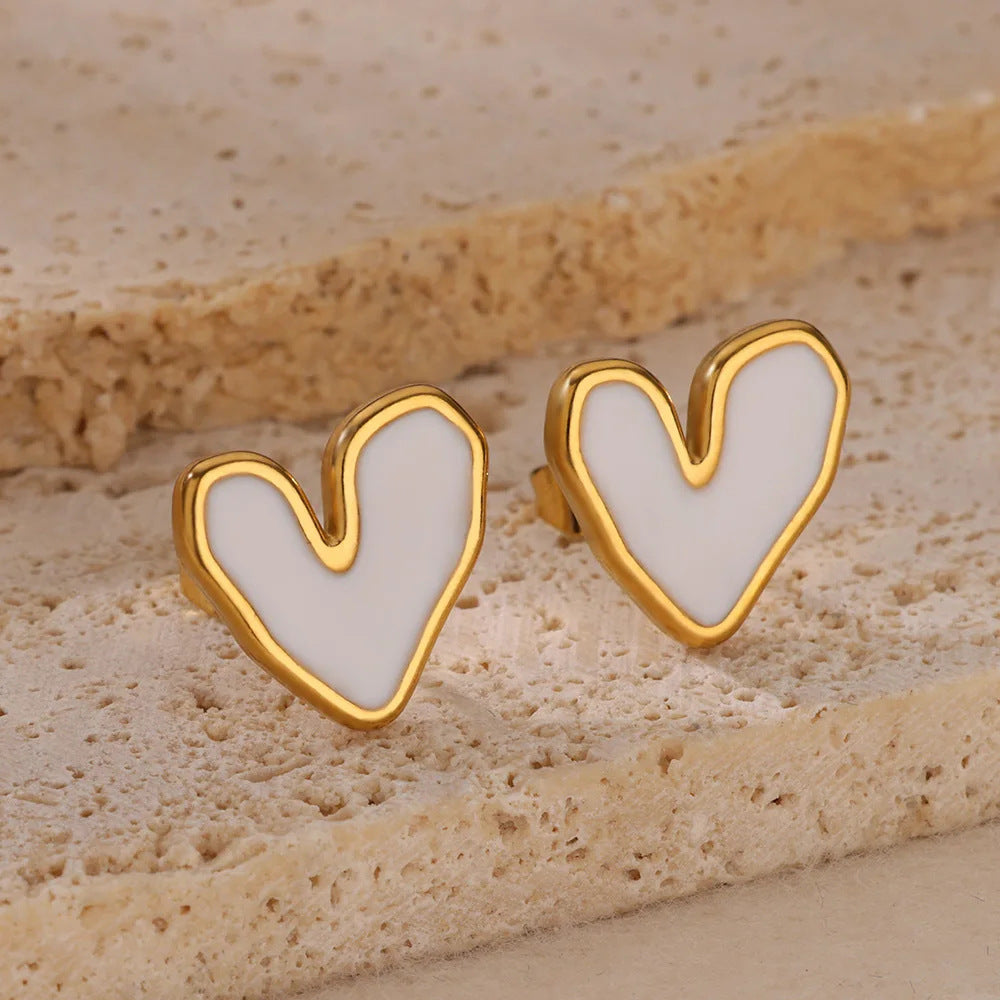 Amara White Heart Stud Earrings