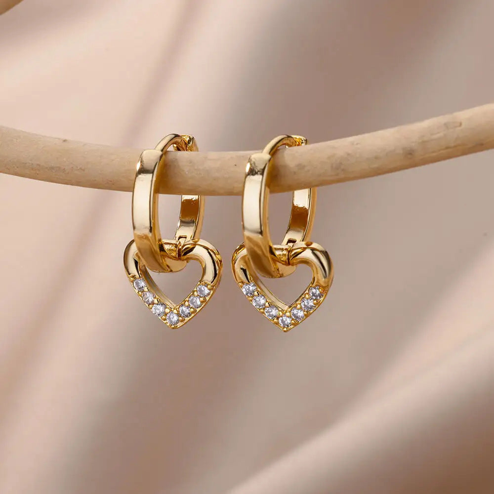 Heart Drop Hoop Earrings
