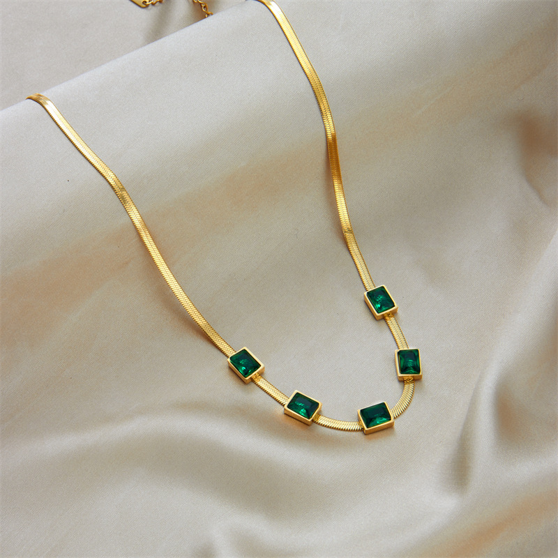 Emerald Glow Square Necklace