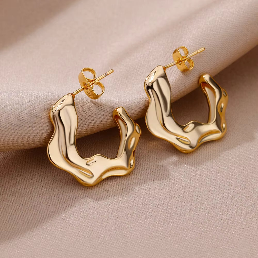 Gold Sculpted Hoop Earrings