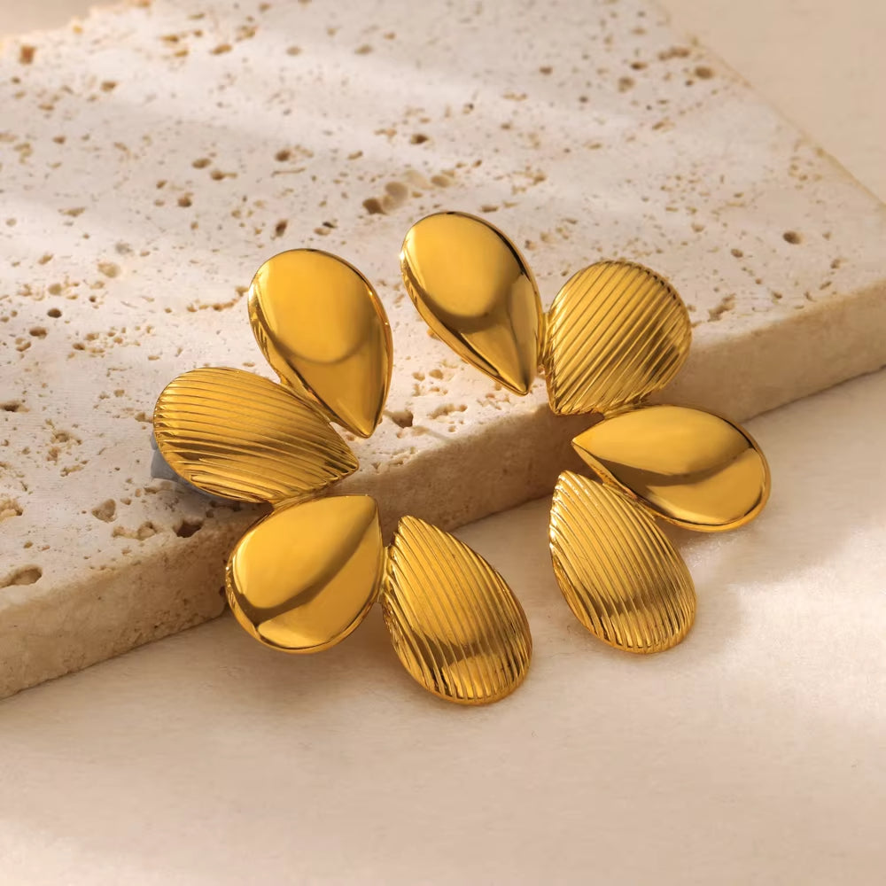 Gold Leaf Petal Stud Earrings