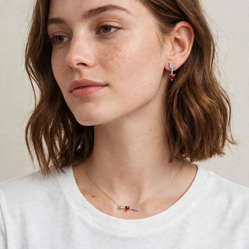 Model wearing the Amora Arrow Jewellery Set