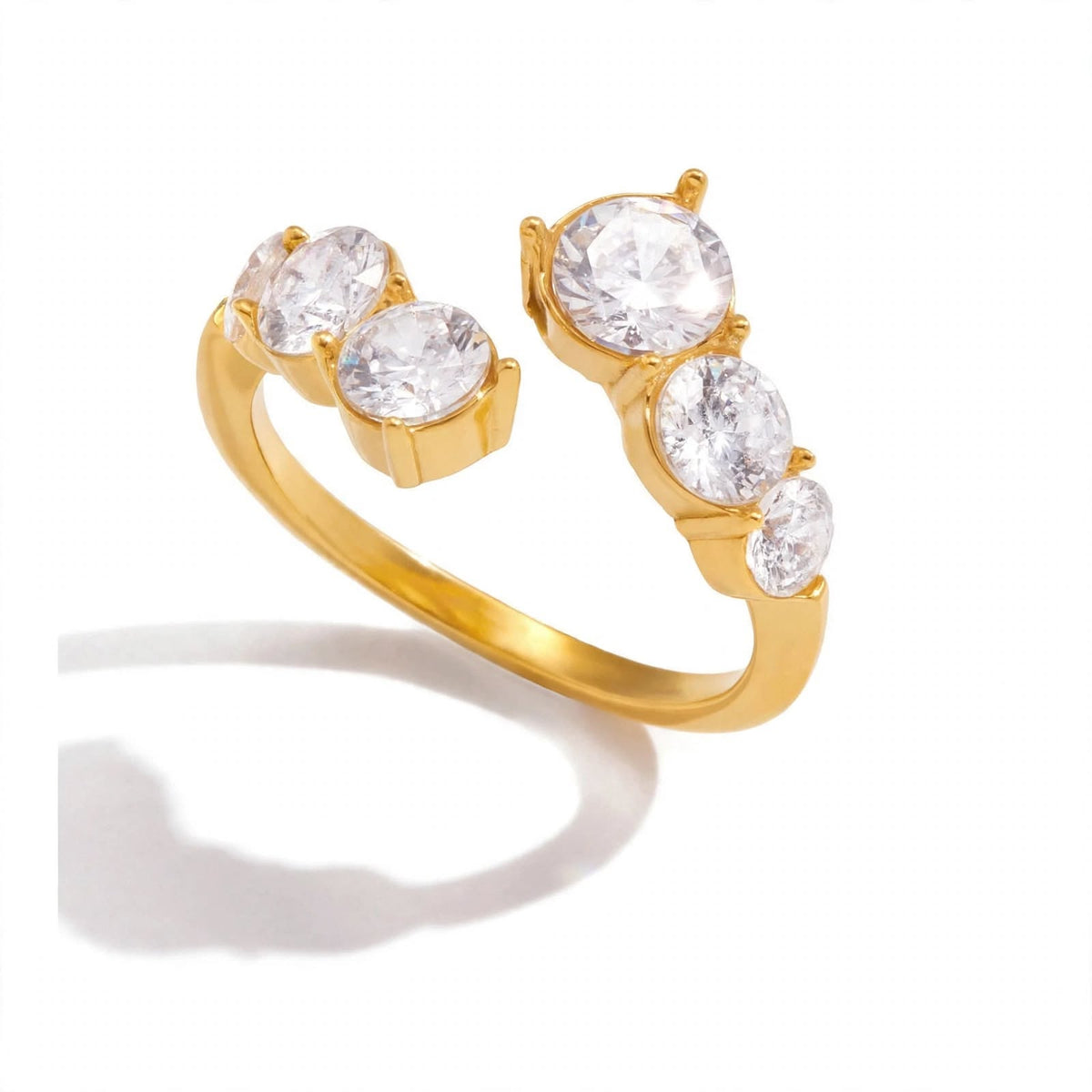 Celina Crystal Orbit Ring, open gold ring with round crystals