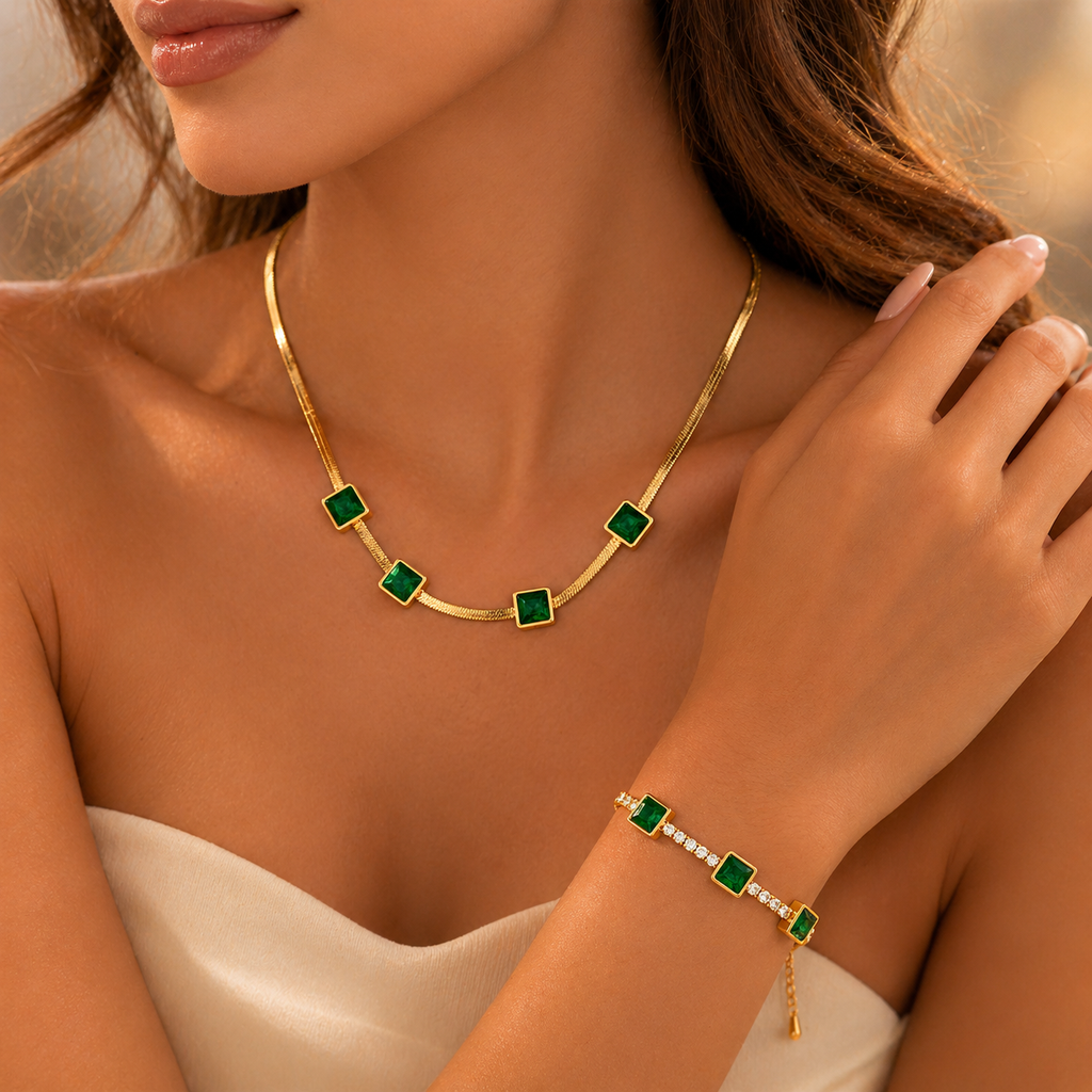 Emerald Glow Square Necklace