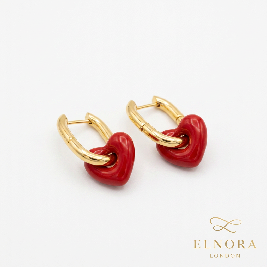 Roselle Red Heart Hoop Earrings