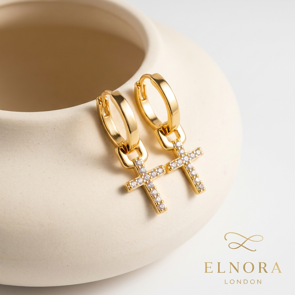 Liora Cross Drop Hoop Earrings