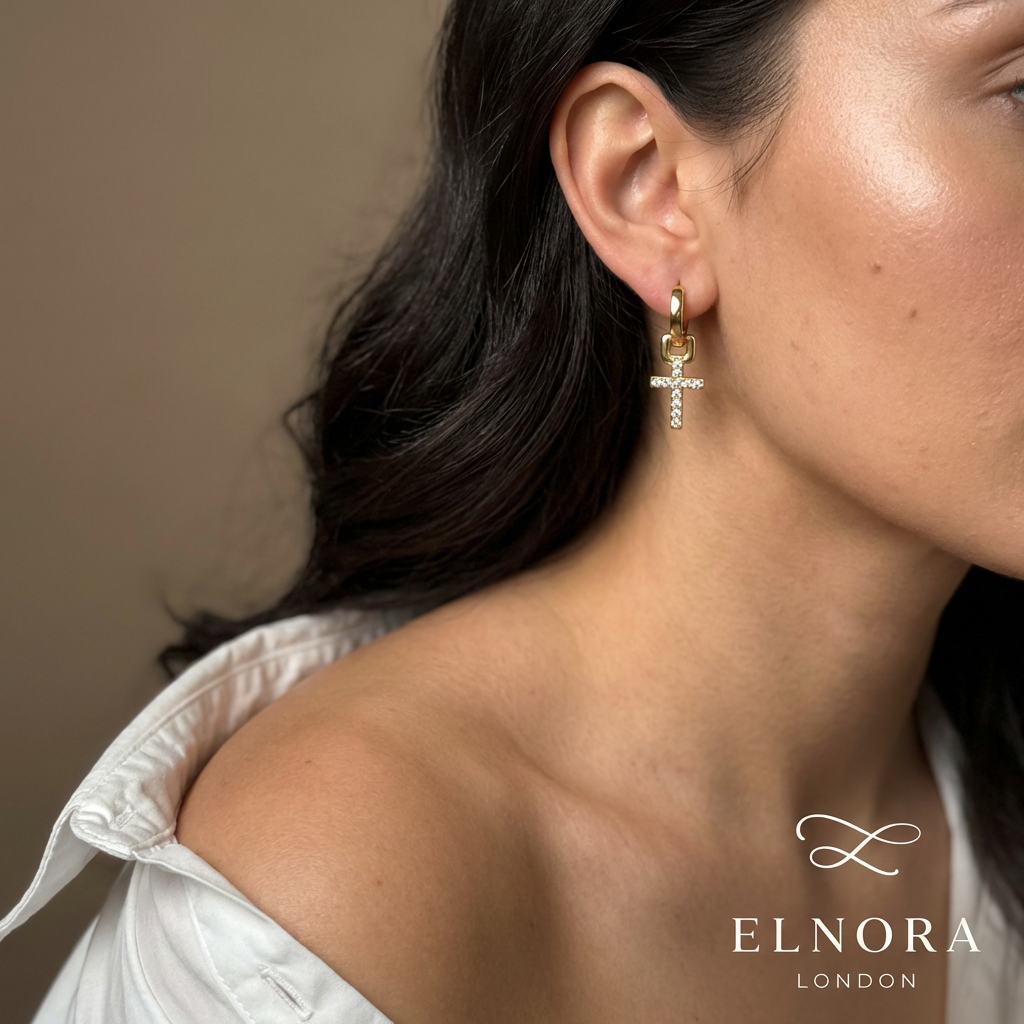 Liora Cross Drop Hoop Earrings