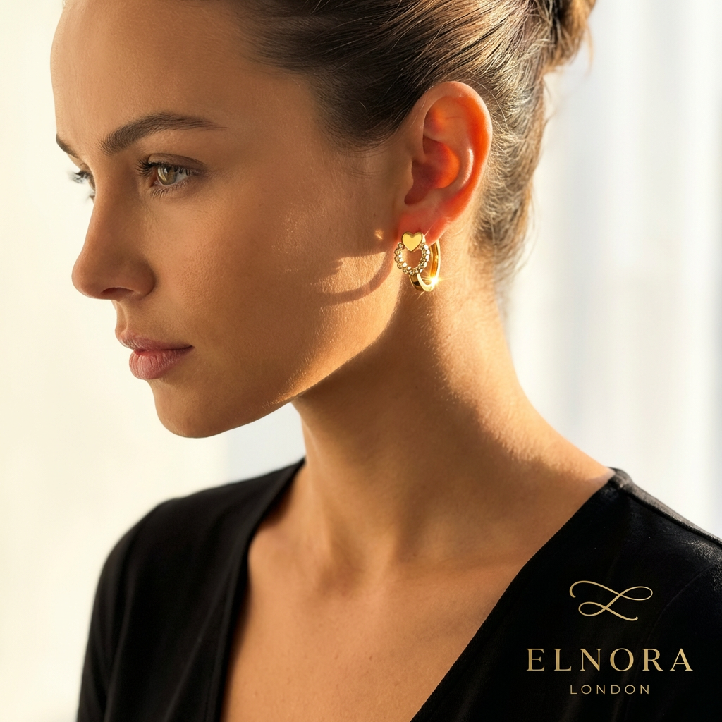 Elara Heart Halo Huggie Earrings