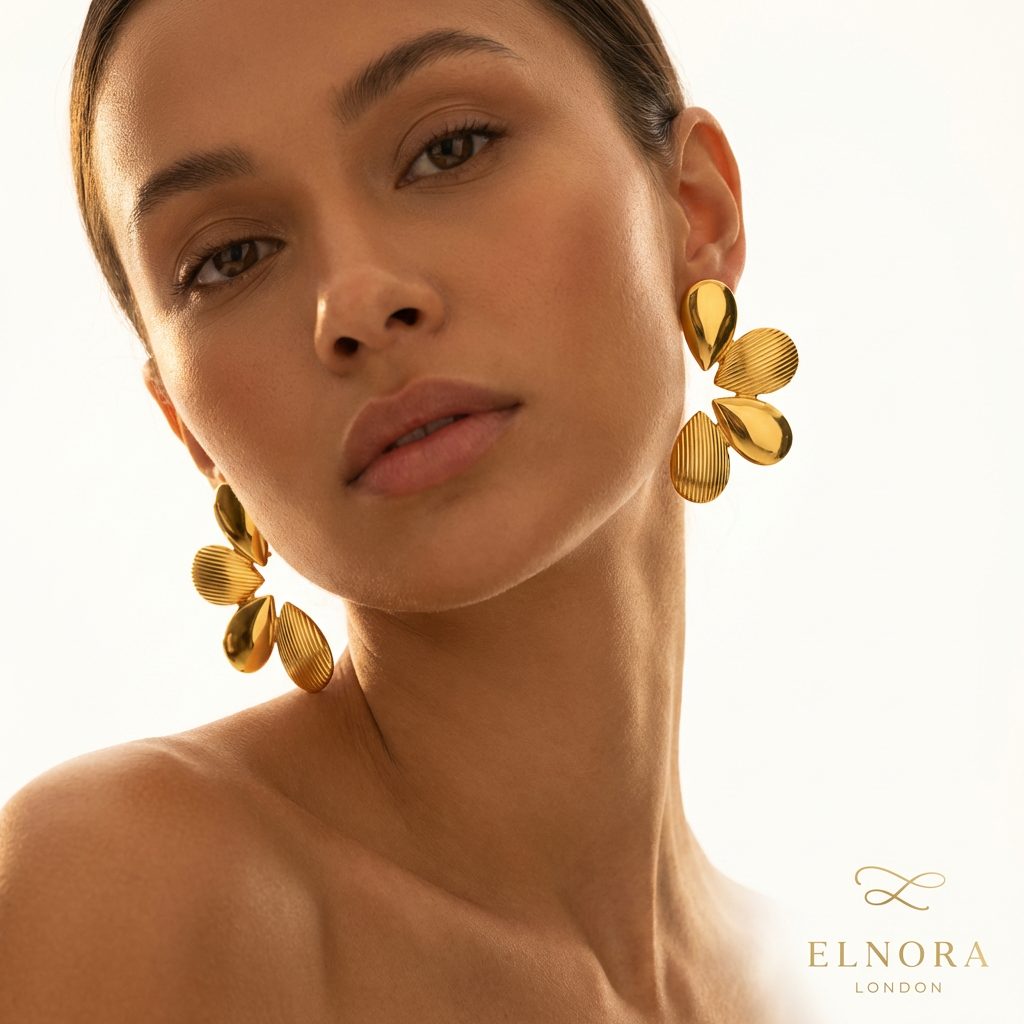 Gold Leaf Petal Stud Earrings