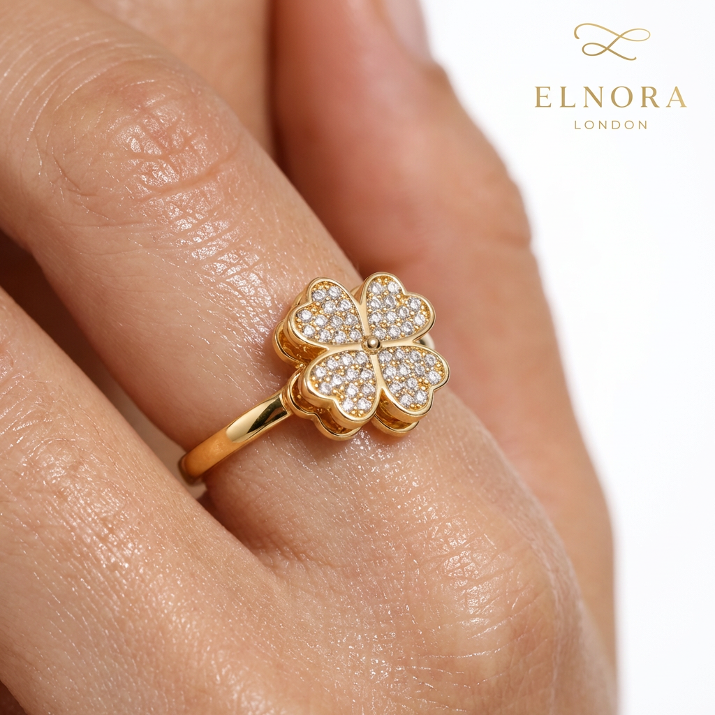 Rotating Clover Sparkle Ring