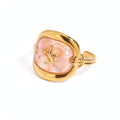 Lagoon Star Ring, gold ring with pink starfish stone
