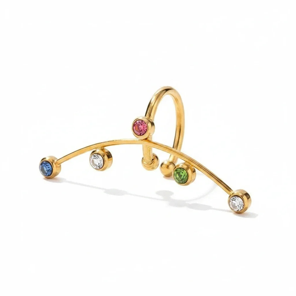 Aura Rainbow Ear Cuff, gold ear climber with colourful stones